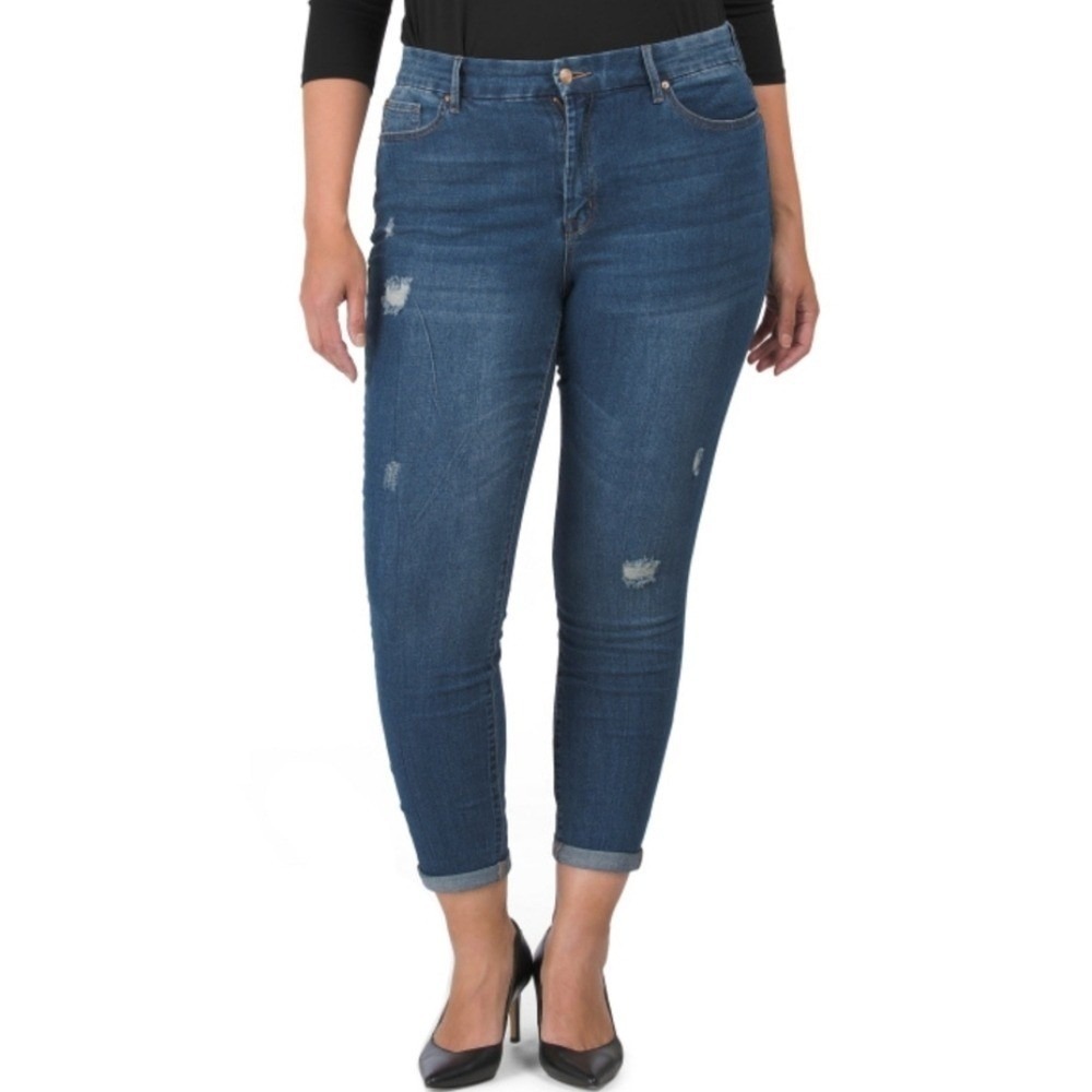 Nanette Lepore distressed high rise boho raw hem Flawless Belle jeans plus size